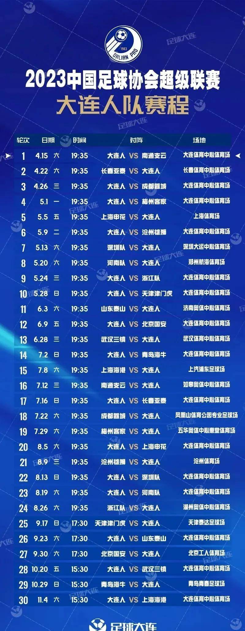 法甲赛程表时间_2023中超联赛开赛时间确定啦法甲赛程表时间!大连人队3月15日首战!附赛程表!