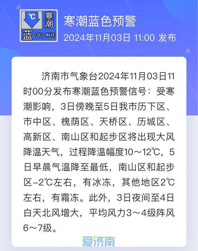 皇冠信用盘平台出租_-2℃冰冻+6~7级阵风!刚刚皇冠信用盘平台出租,济南发布寒潮蓝色预警信号