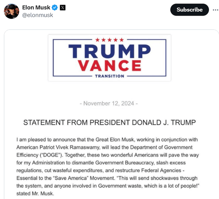 皇冠信用网账号申请_马斯克确认将领导“政府效率部”对抗官僚主义:皇冠信用网账号申请你可不知道这将产生多大影响