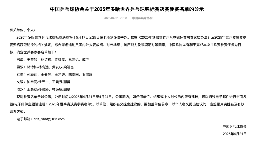 皇冠信用网出租
_中国乒乓球队公示多哈世乒赛参赛名单